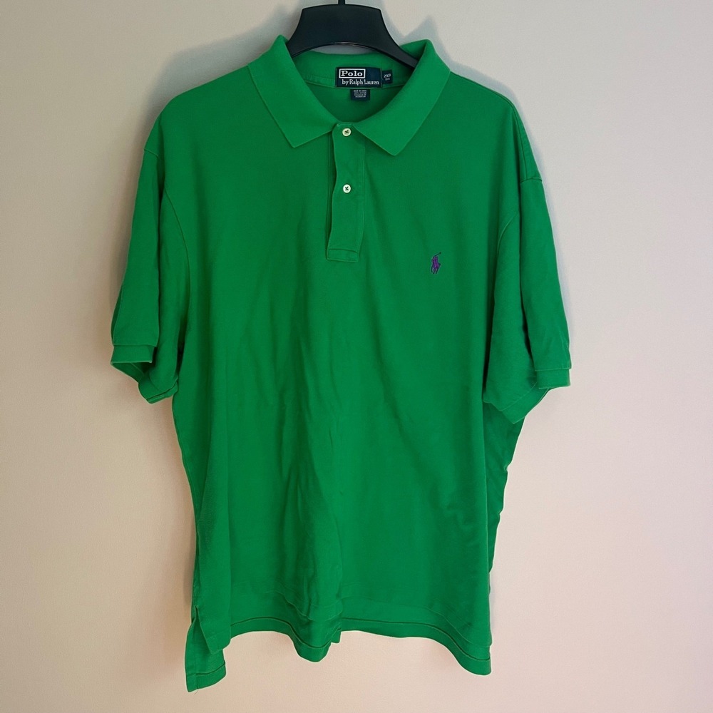 Polo Ralph Lauren Men 2XB Big Green Short Sleeve Pique Polo Purple Pony Logo